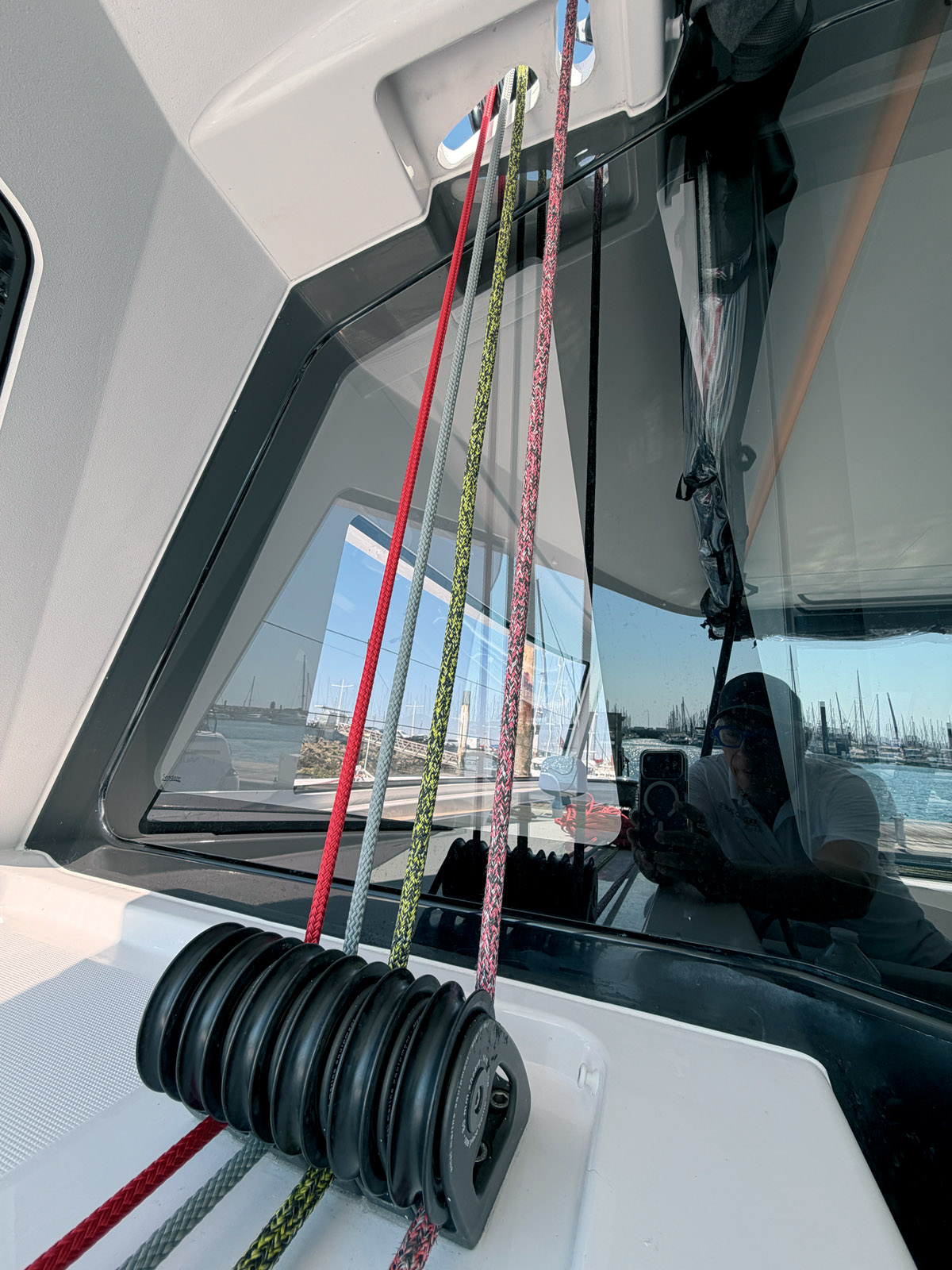 The deck layout is designed for short-handed sailing. All controls remain accessible from the helm stations.