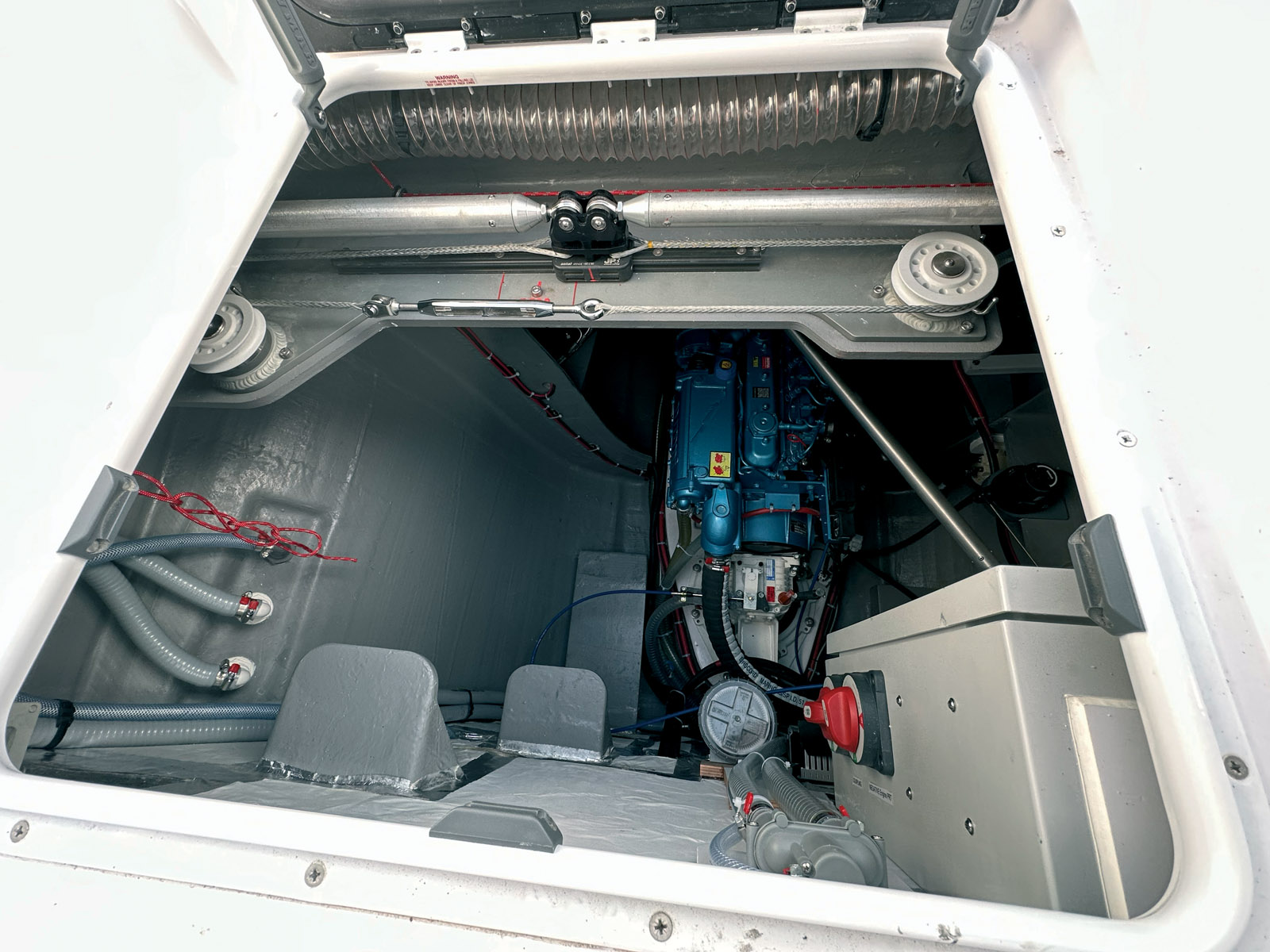 The 38 hp Nanni motors are housed in  spacious, uncluttered engine compartments that are particularly easy to access.