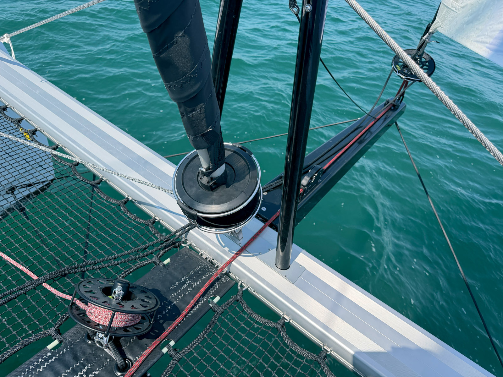 A furler is in place for a J2 headsail, which would suit winds above 20 knots.