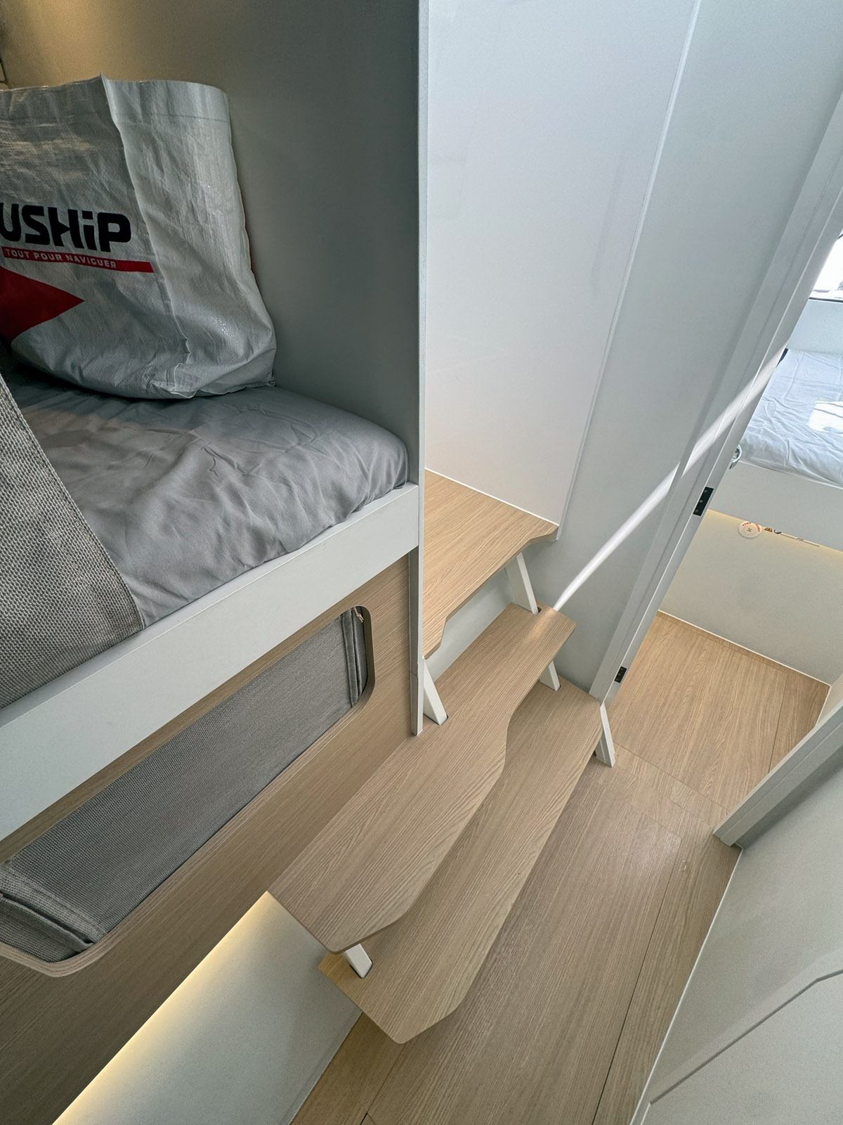 The companionways to the hulls have been redesigned, and these areas are much brighter thanks to the new coachroof windows. 