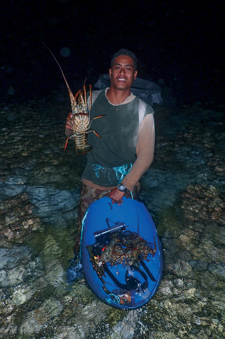 Antonio fishing for lobsters at night: he’s already caught a dozen, whilst I’m still looking for my first...