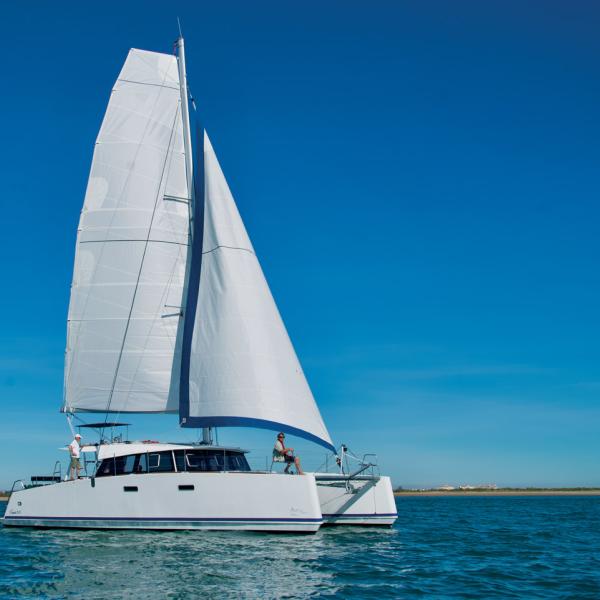 Christian Hernandez and  José Cloquell enjoy Zelphis’  first trip under sail.