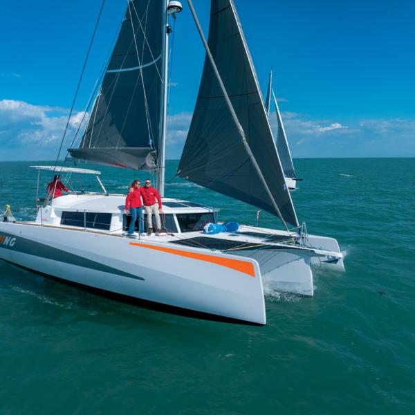 Lightweight and generously equipped, the NEEL 43 Performance is a compact trimaran delivered ready to sail by the shipyard.