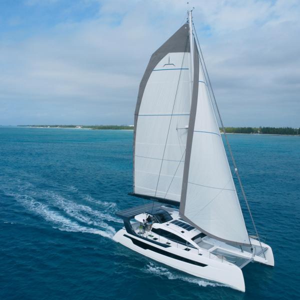 The Xquisite 60 Solar Sail is an elegant catamaran with modern lines and great performance  under sail.