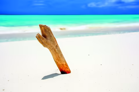 The ultimate white sand. It’s the kind that burns your retinas like snow, with the added bonus of an incredible contrast between sky and sea.
