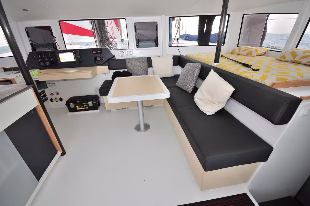 The famous watchkeeper’s berth from the TS50 also makes for a great lounger in the day