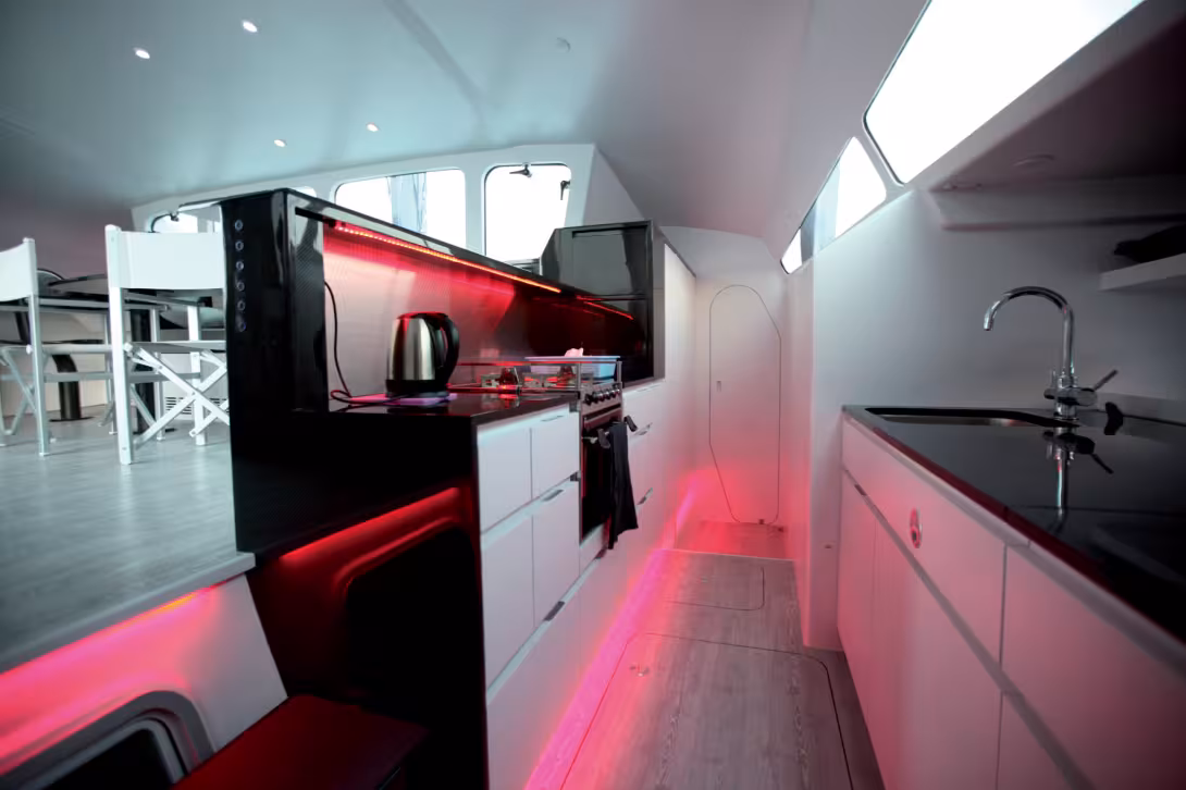 In direct communication with the saloon, the galley is very well-equipped, and the appliances selected are very high-end... 