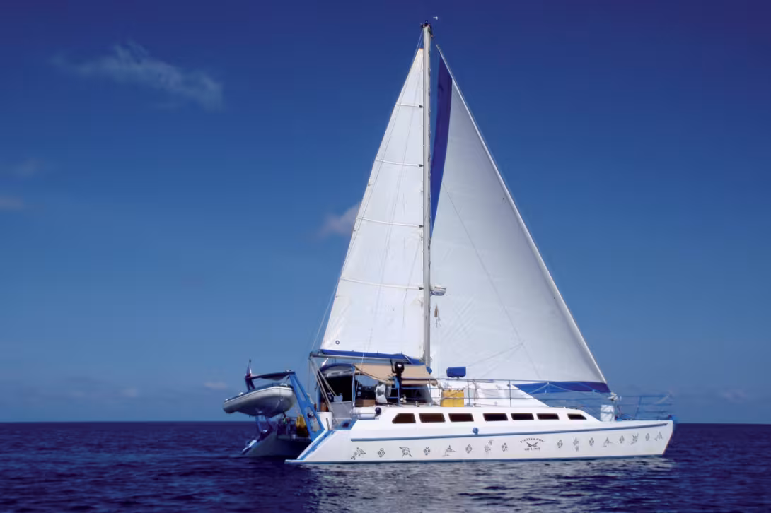 Our catamaran, on the way to Vanua Lava.
