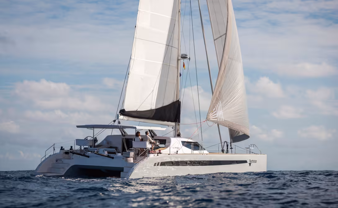 Classic and timeless lines for this blue water catamaran 