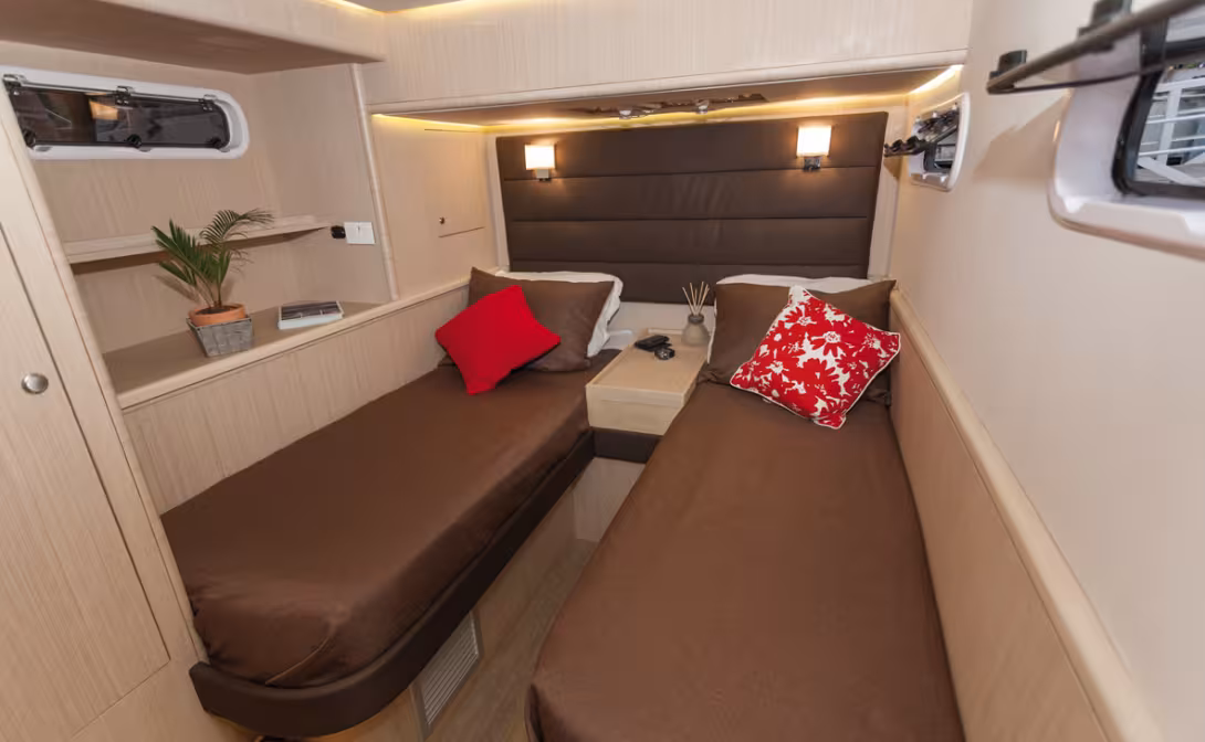 The port aft cabin is convertible into a twin