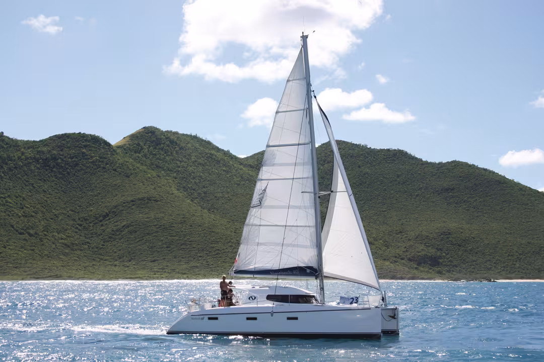 The steering positions offer a good view of the sail plan.